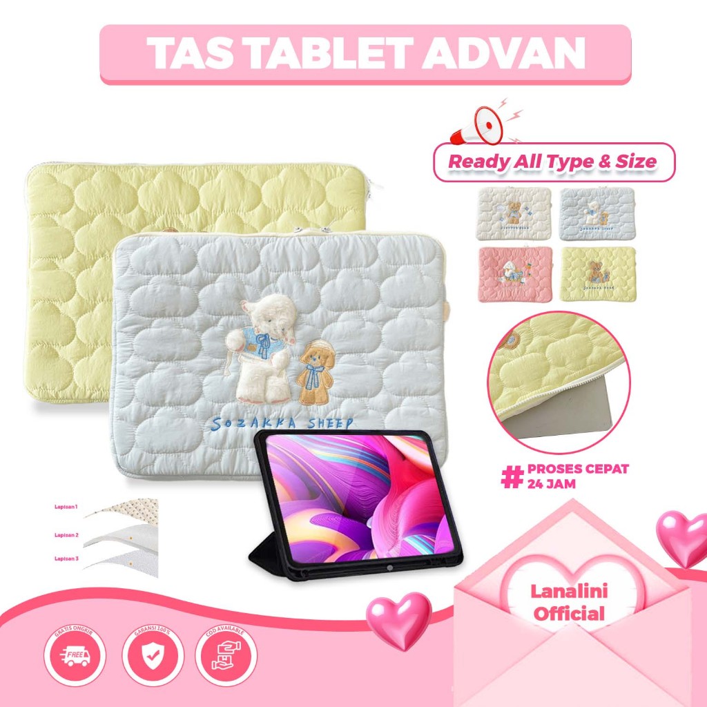 Tas Tablet Organizer Puffy Case Advan Tab Sketsa 3 2 1 A10 A8 Xtab VX W80 W90 W100 Tab 8001 Tab 8002