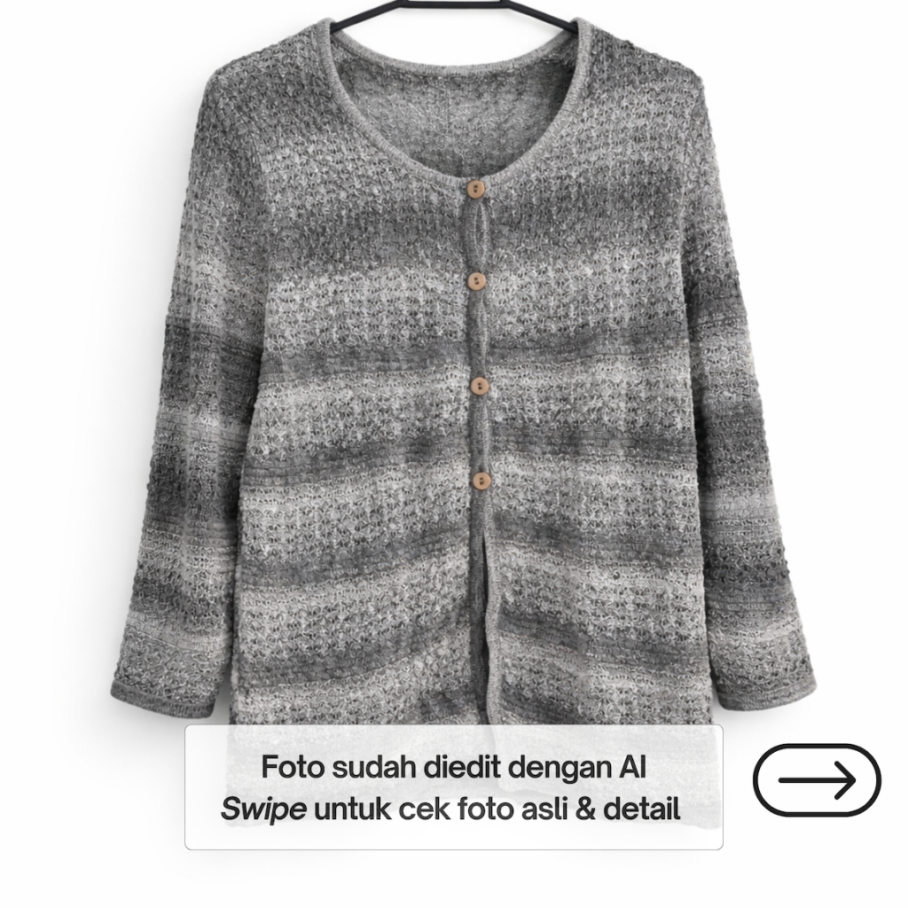 Outer Rajut Wanita Cardigan Vintage Abu-abu Lengan Panjang Ukuran S-M | Atasan Kardingan Knit Luaran