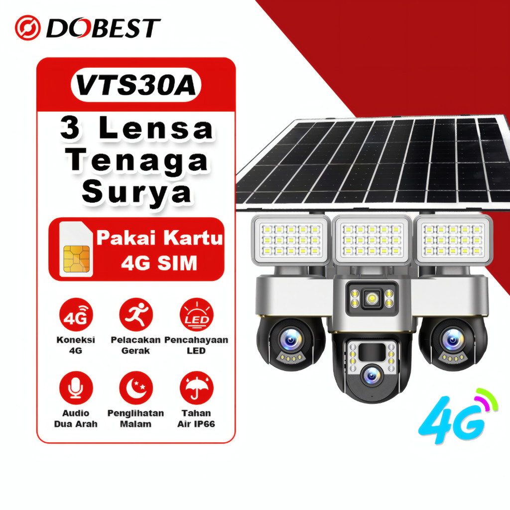 DOBEST CCTV Panel Surya 4G V380 Pro 30MP 4K Outdoor - Tanpa Kabel | Baterai Tahan Lama | Garansi 1 T
