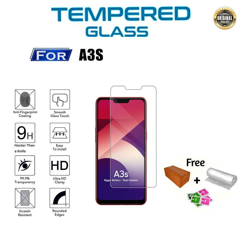 Tempered Glass Clear For Oppo A3S- Anti Gores Hp - Pelindung Layar Hp - Tempered Glass kaca - Temper