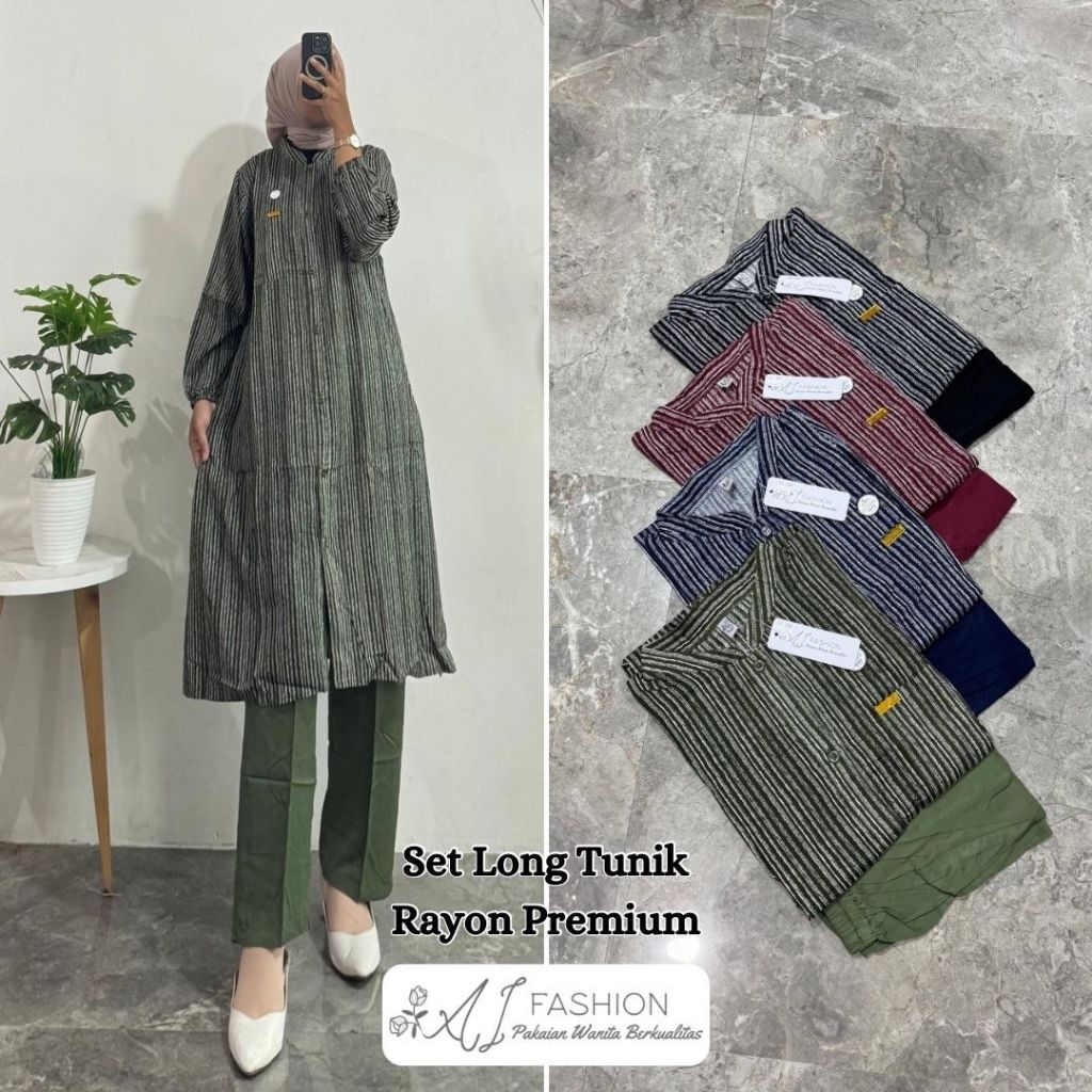 SETELAN LONG TUNIK/SETLONG RAYON TWILL MOTIF ABSTRAK/ SERAT KAYU AI FASHION
