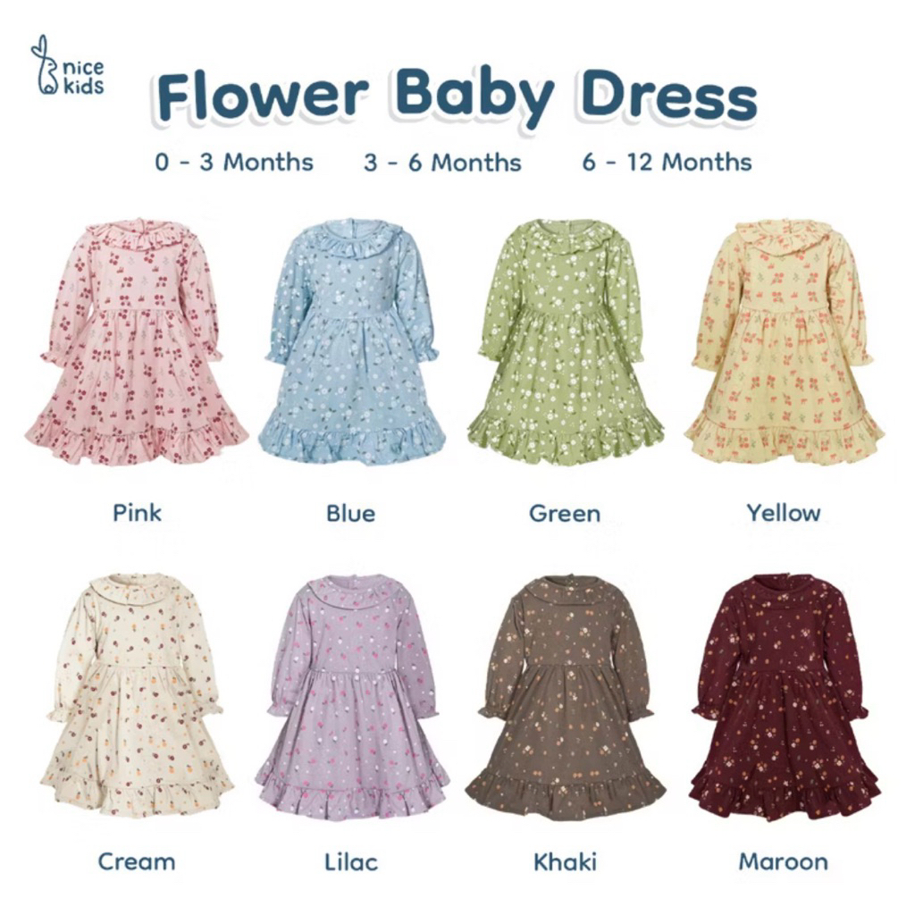 PRELOVED BAJU BAYI Nice Kids - Baby Flower Dress Terusan Bunga Lengan Panjang baju lebaran muslim An