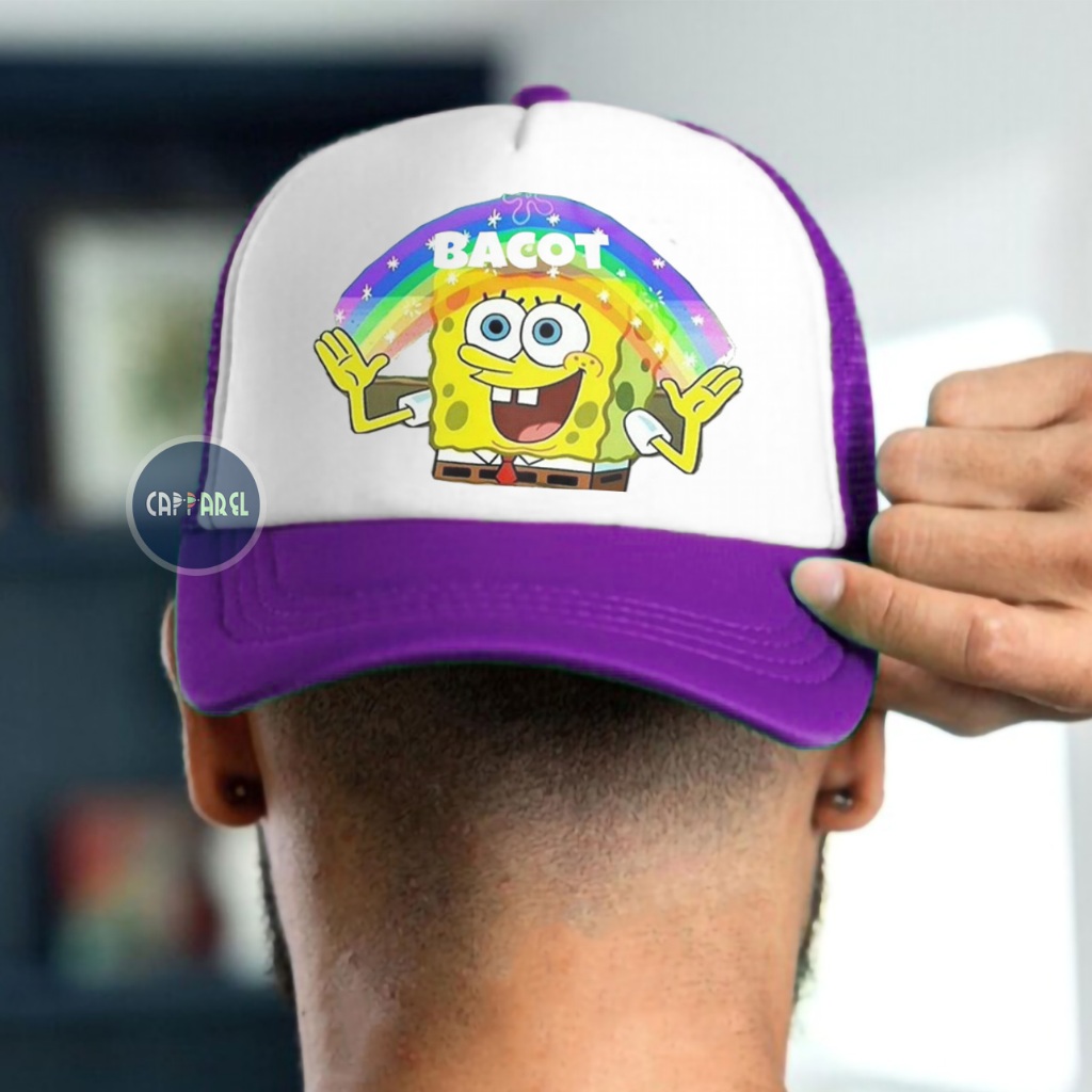 Spongebob Bacoot - Topi Snapback Meme /Topi Pria Trucker Jaring /Topi Distro Skena Outfit /Topi Cowo