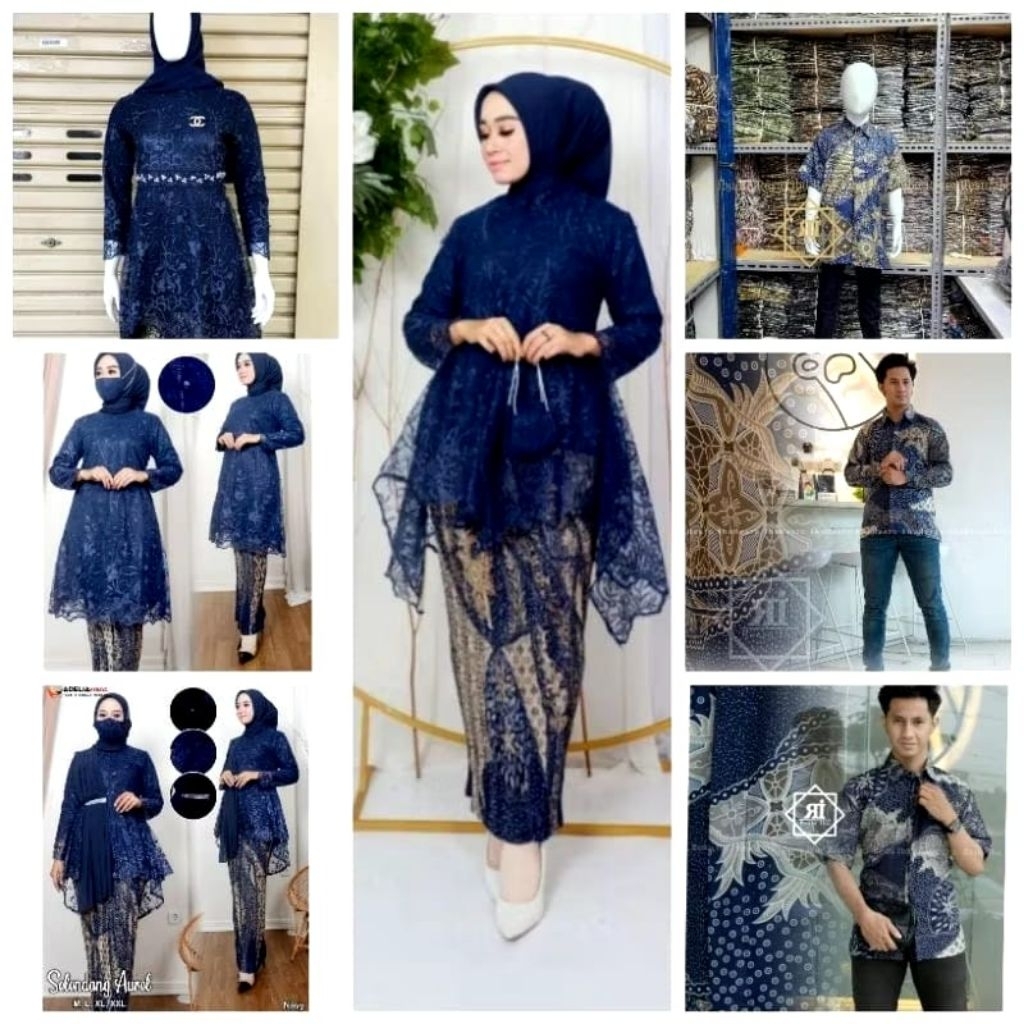 (M.R.OLSHOP) BAJU KEBAYA COUPLE  BATIK MODERN TUNANGAN  WISUDA / KEBAYA  WARNA NAVY COUPLE  BATIK  /