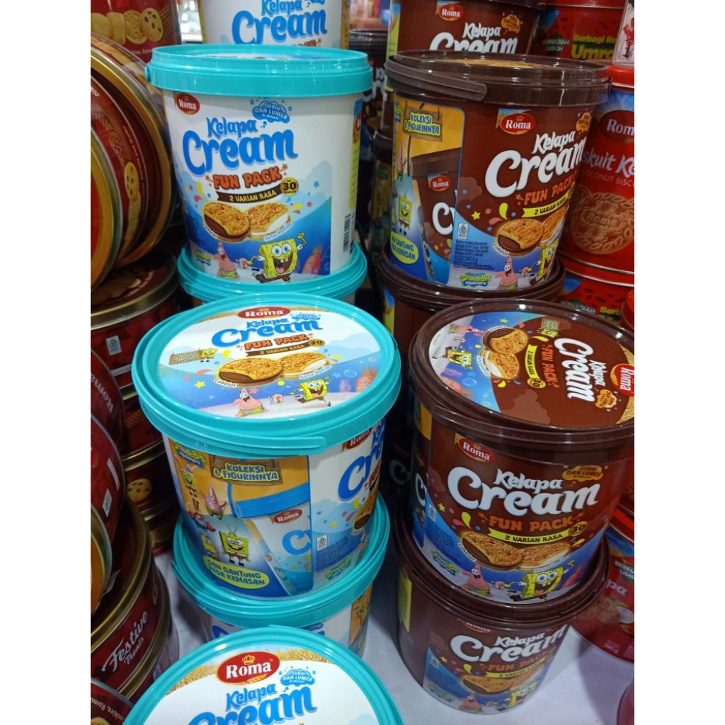 Roma kelapa cream fun pack 2 rasa coklat dan vanila jar biru/coklat 300g