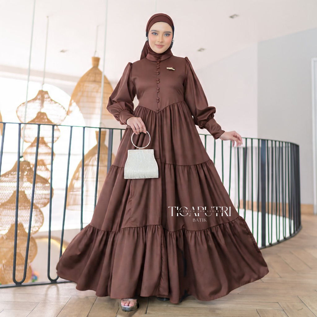 Evina Dress - Dress kekinian korean style berhijab ootd dress mewah princess Gamis bahan toyobo Gami