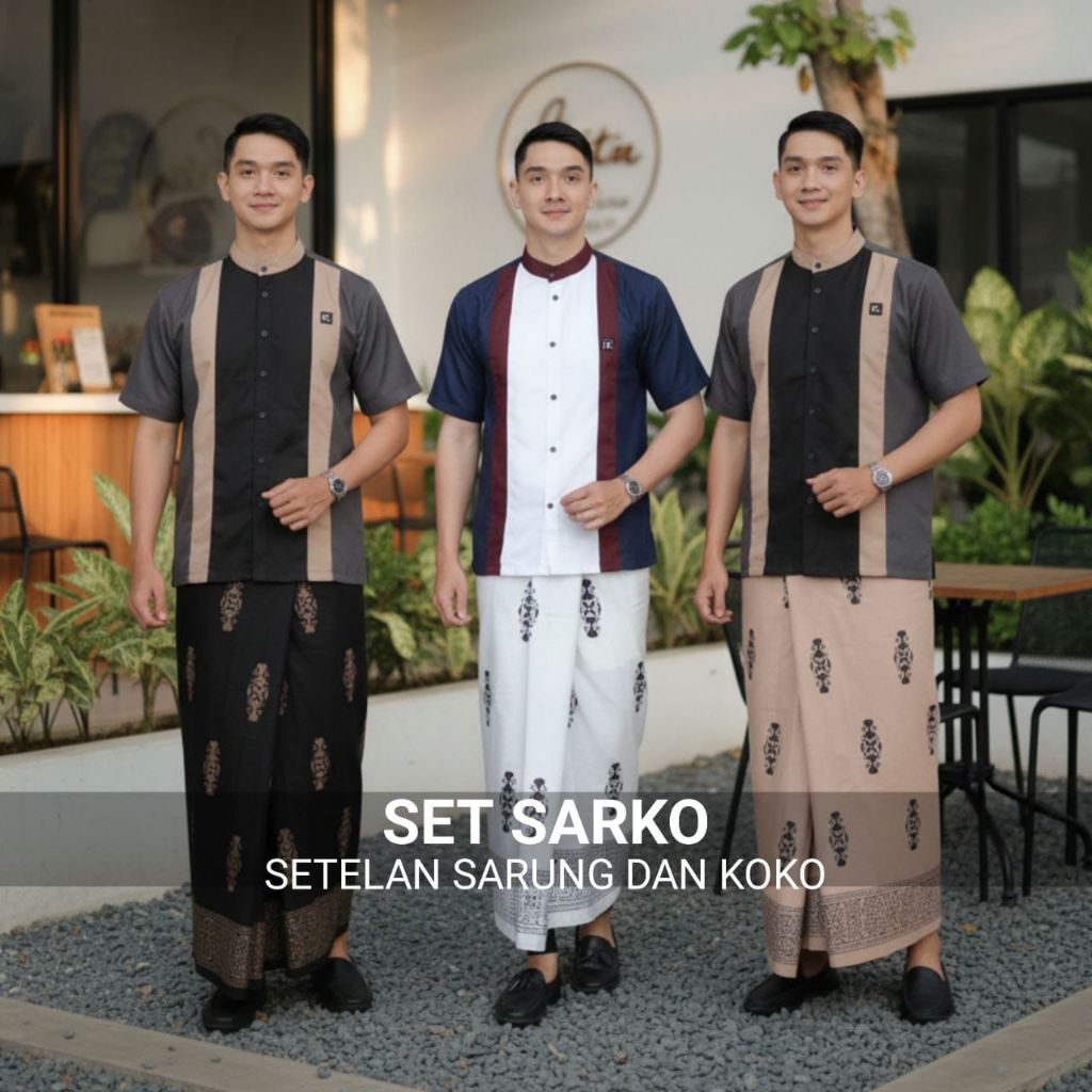 SARKO Set Sarung Dan Koko Pria Dewasa Lengan Pendek Premium