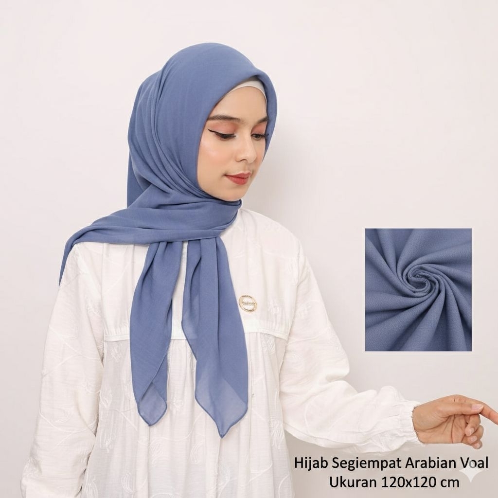 Hijab Arabian Voal 120x120cm (Arabian Voile)/ Jilbab Arabian Voal Segiempat Premium Jahit Tepi