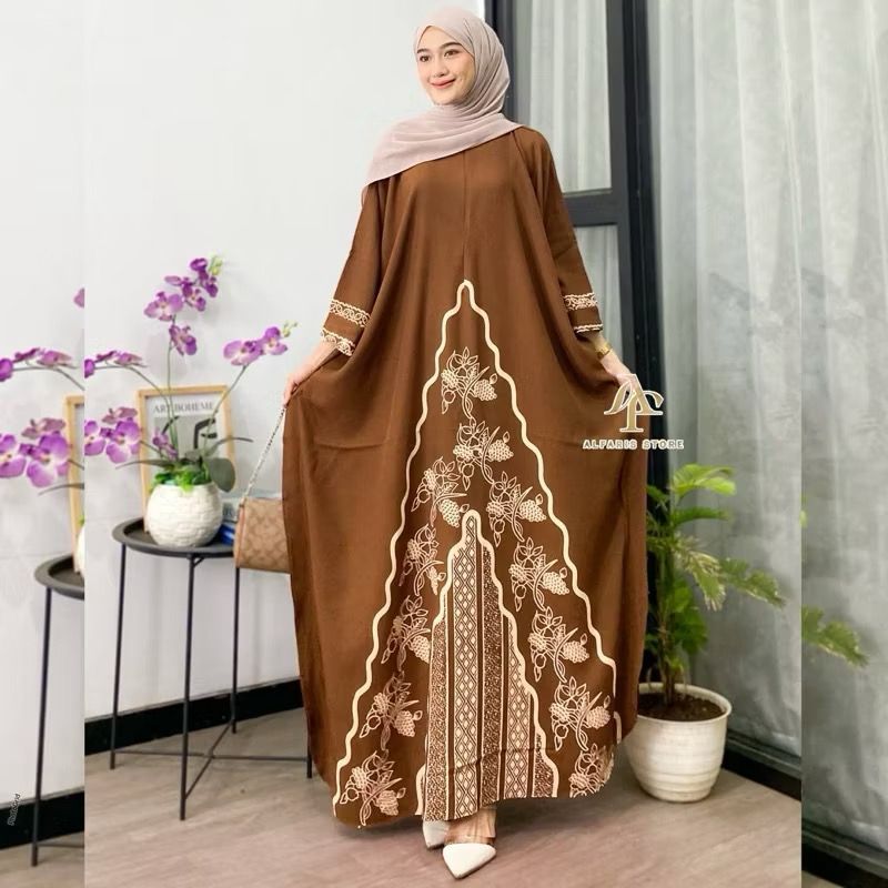 Kaftan India by Batik A W Gamis Kaftan Rayon Premium Jumbo Motif Batik Seno Busui Homedress Kaftan