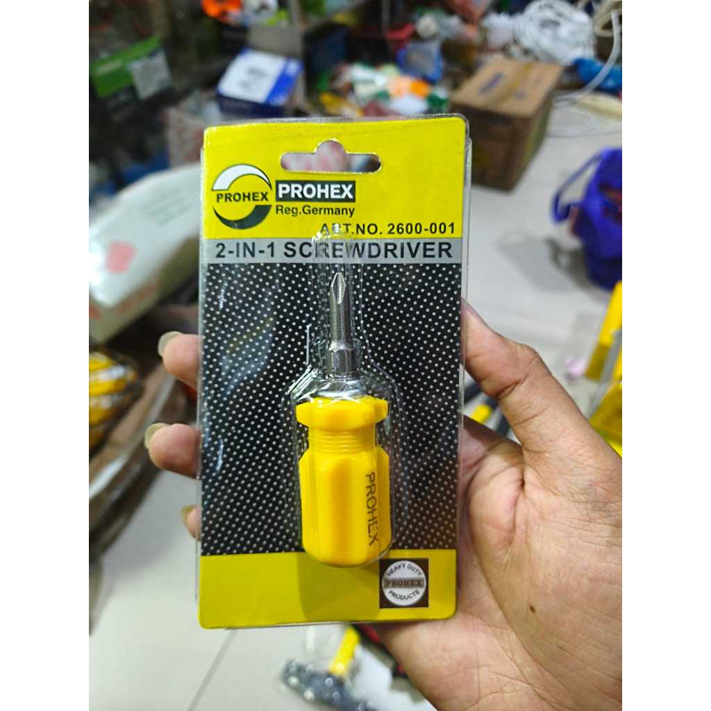 Obeng Cebol Pendek Bolak Balik 2in1 Screwdriver Plus (+) Minus (-) Prohex