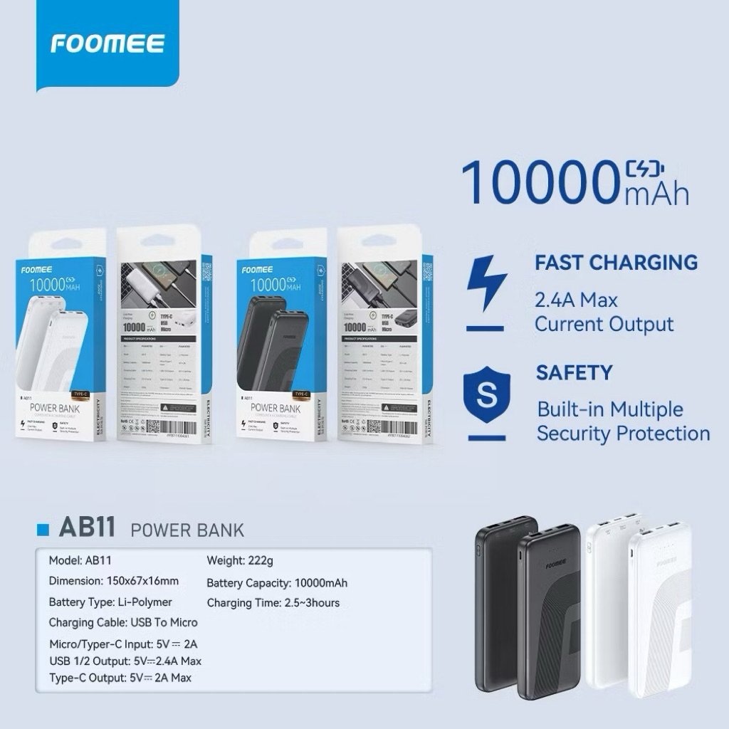 Foomee AB11 PowerBank 10.000Mah Flight Friendly , Power Bank AB11