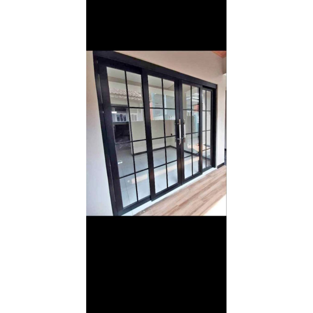 kusen pintu almunium 3in seleding + dua pintu + dua kusen jendela mati kanan kiri ukuran T,210 L,210