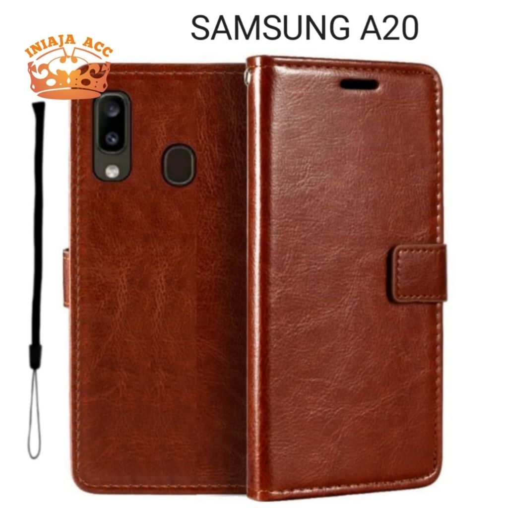 CASE SAMSUNG A20 LEATHER CASE SARUNG HP DOMPET KULIT FLIP COVER CASE BUKA TUTUP KESING DOMPET