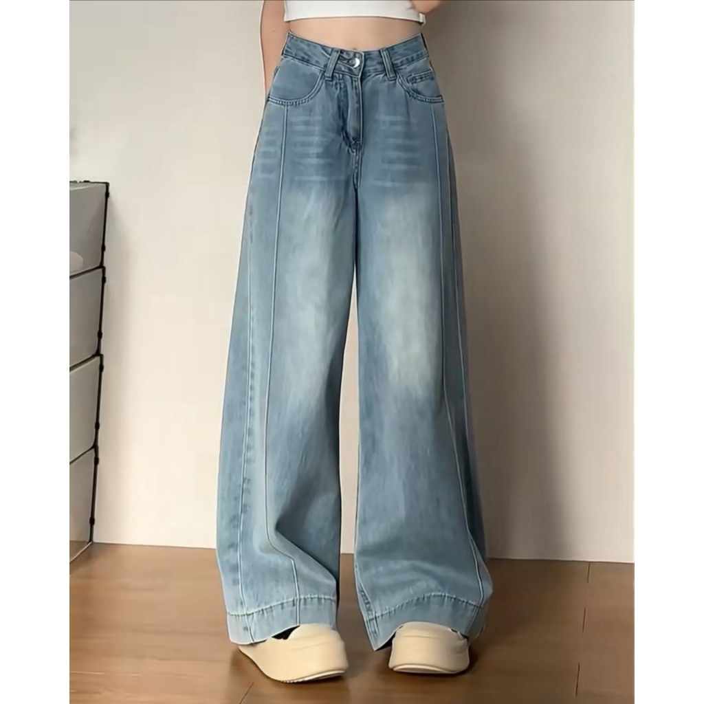 Preloved 1x YOYO- New Biru Kekinian Highwaist Kulot Loose Celana Wide Leg Jeans Wanita Korea Style S