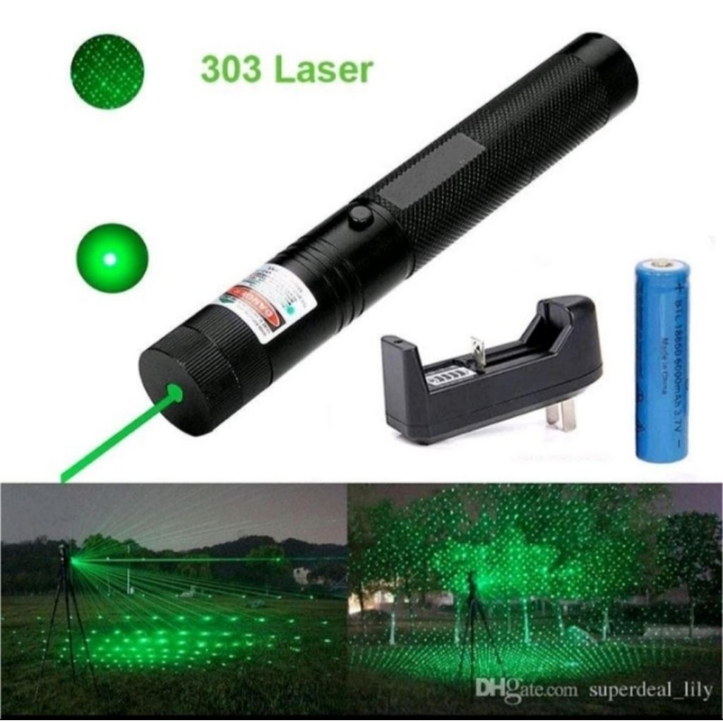 Laser pointer 303 hijau dengan baterai dan charger