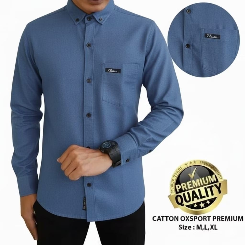 Kemeja Polos Lengan Panjang Oxford Hem Slimfit Polos Pria Pilihan Warna Abu/Tosca/Merah/Pink/Elegan