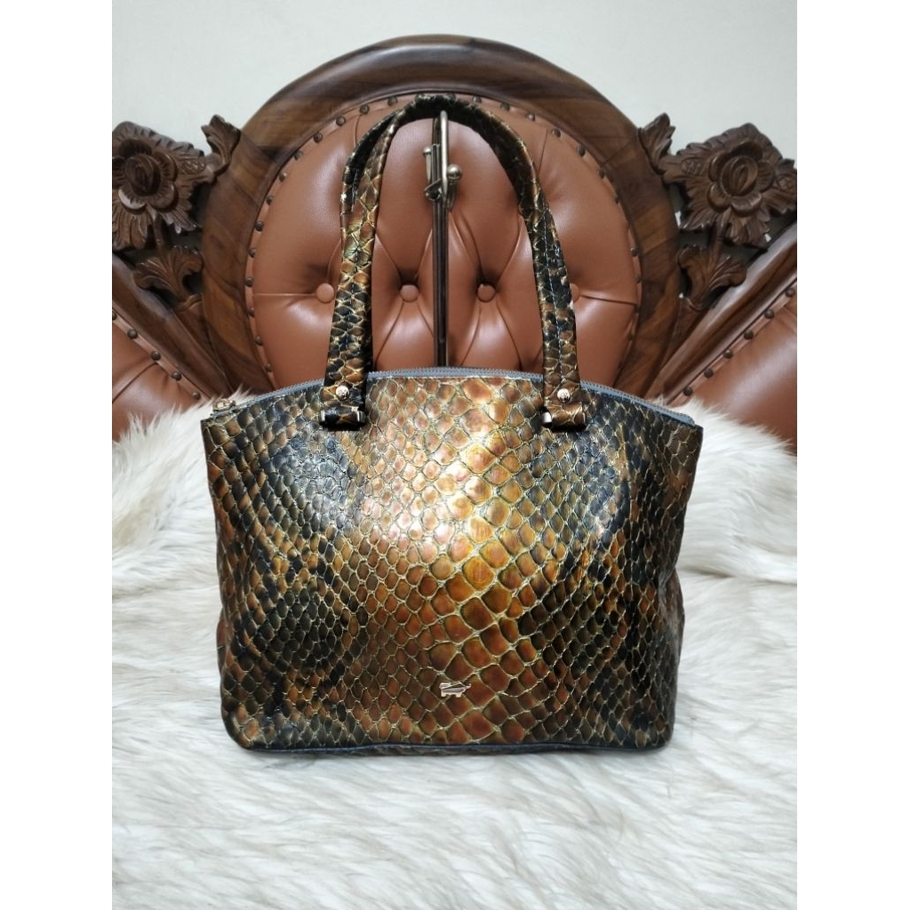 Braun Buffel Embos Snake Skin Tote Bag