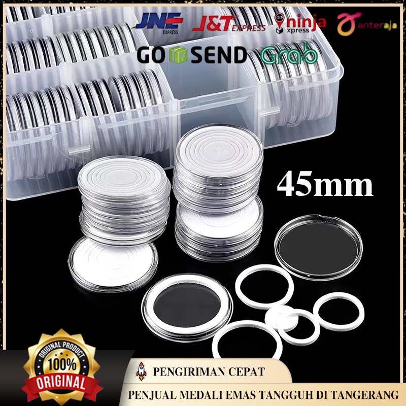 Kapsul Koin Akrilik 46mm Transparan Tempat Pelindung Koleksi Koin Dengan Gasket Coin Organizer