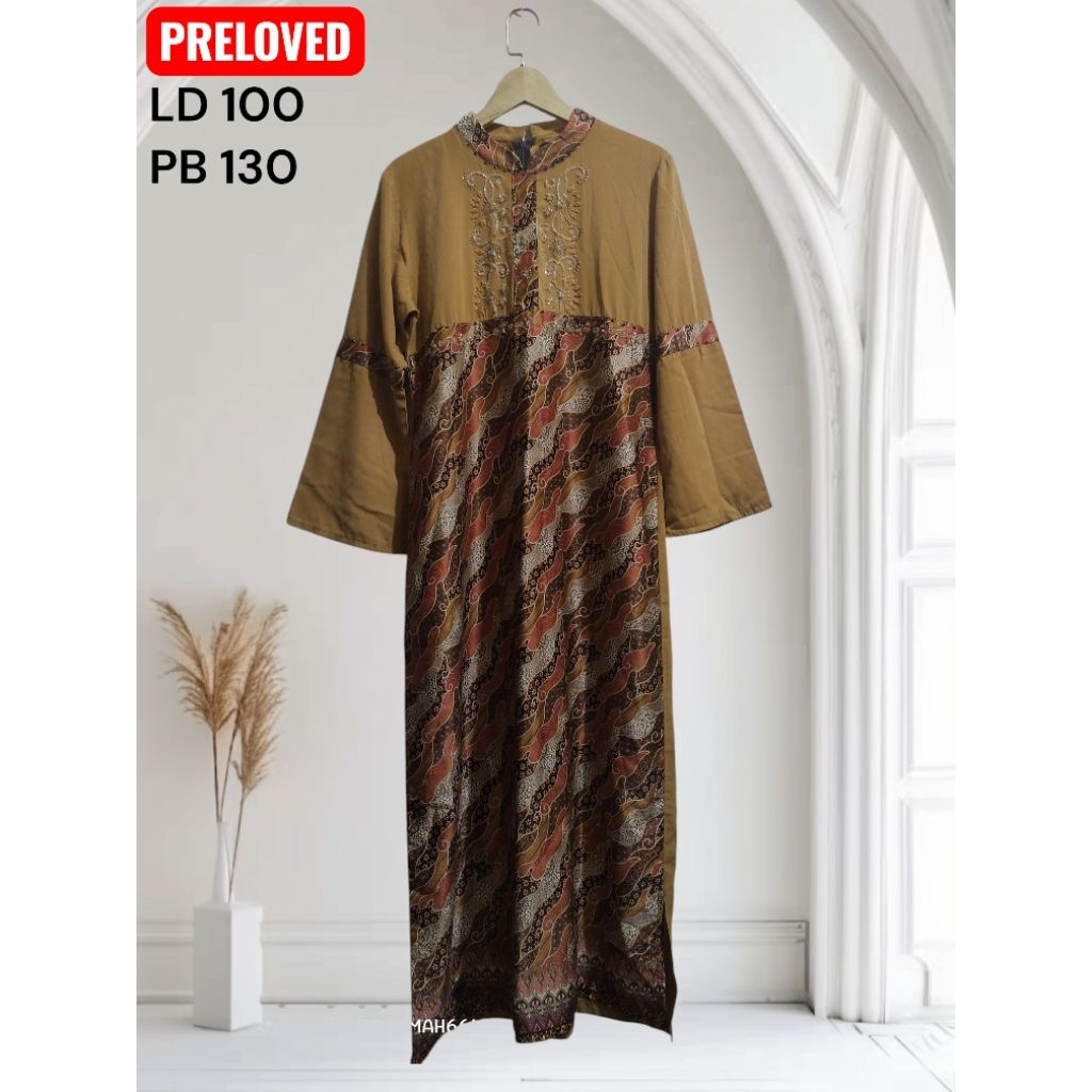 PL/Preloved gamis Payet batik sutra silk  mix wolfis LD 100