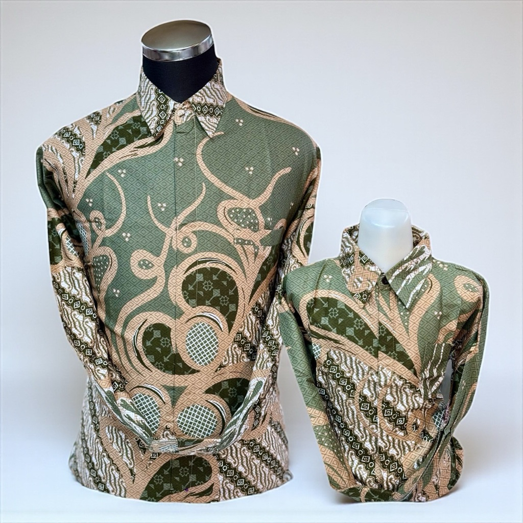 Kemeja Batik warna Hijau Sage Green HS Couple Ayah dan Anak Lapisan furing warna hijau sage green