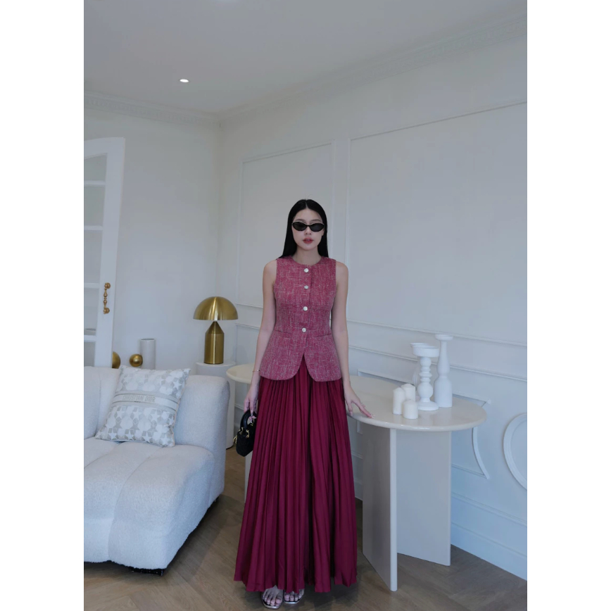 LUXENTIC- TS0515 REDICA SET TWEED VEST LONG SKIRT SETELAN IMPORT PREMIUM BKK