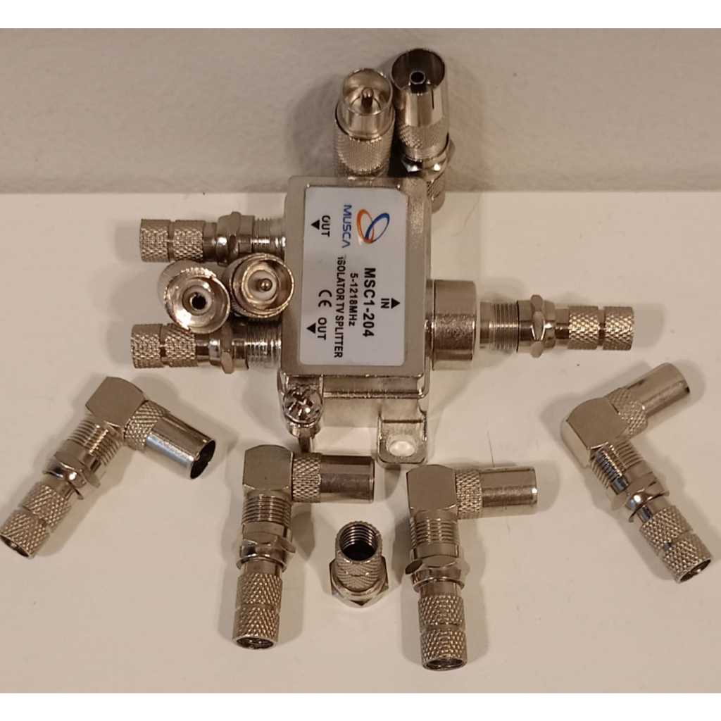 Splitter Antena TV Cabang 2 Way Spliter Signal + Drat Connector