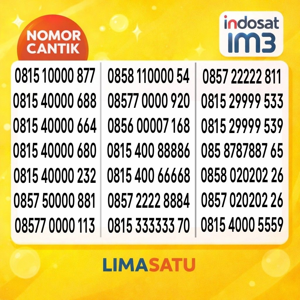 Kartu Perdana Nomor Cantik Indosat 4G 5G - Nomor Cantik IM3 Panca 00000 kwartet 0000 Hexa 111111 333