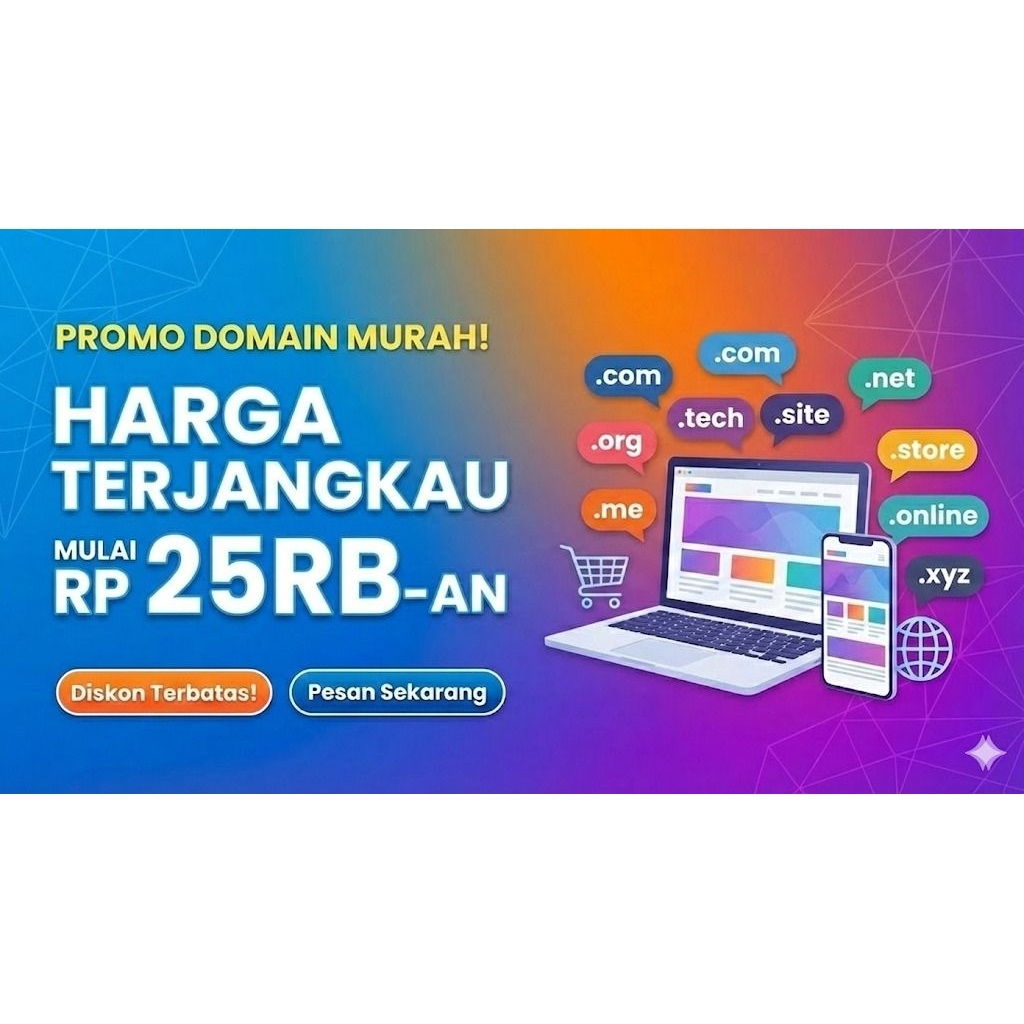 Domain Murah Full Control 1 tahun [.com, .org, .me, .tech]