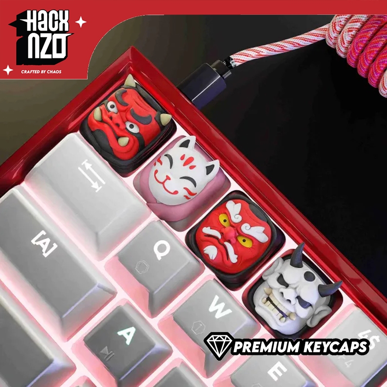 Japanese Spirit Masks Artisan Keycaps – Oni, Kitsune, Tengu & Hannya