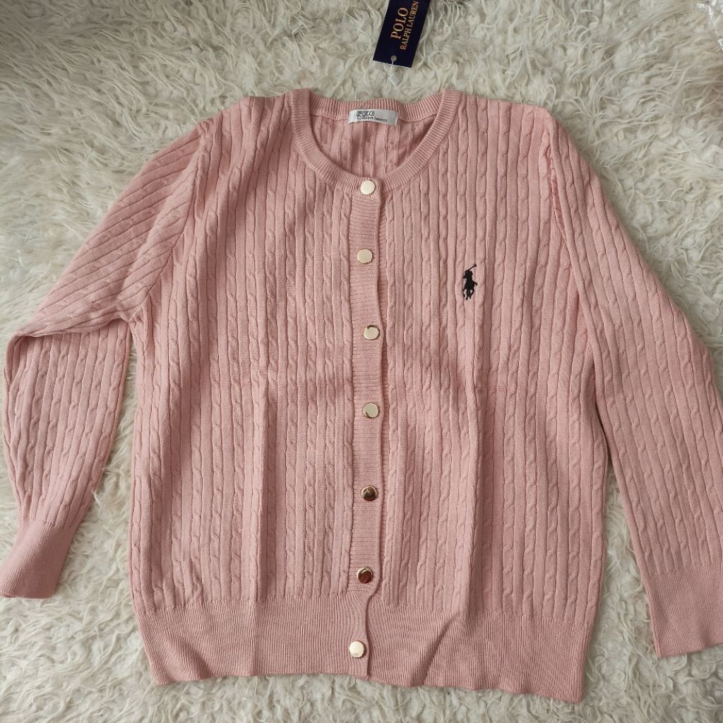 cardigan sweater polo Ralph Lauren pink original rajut free size atasan wanita top