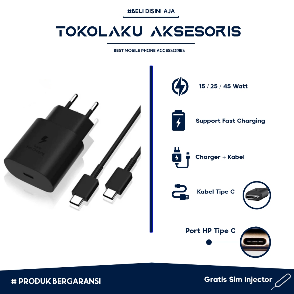 Charger SAM 45 Watt Super Fast Charging Original Note 10 Note 10+ A70 A80 Casan SAM Super Fast Charg