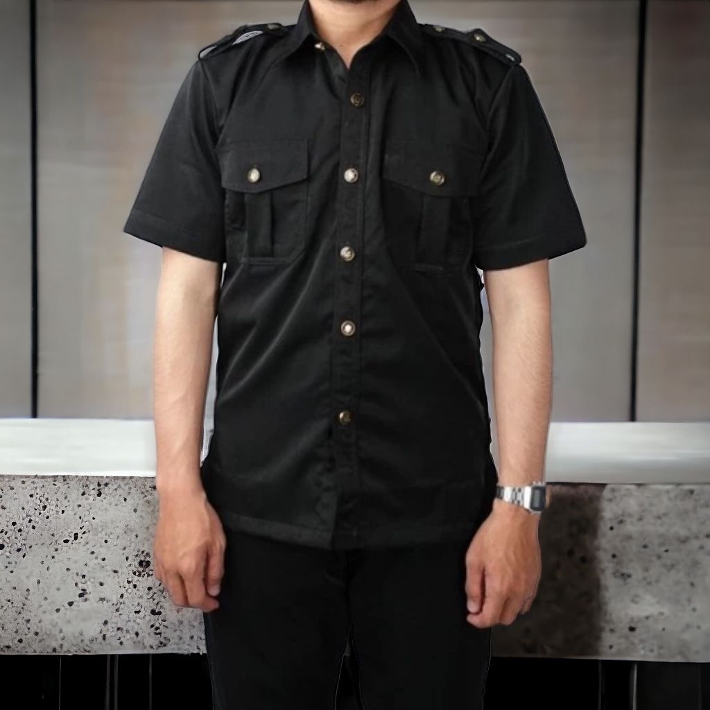 safari pendek coklat tua/hitam satpam,sopir,security