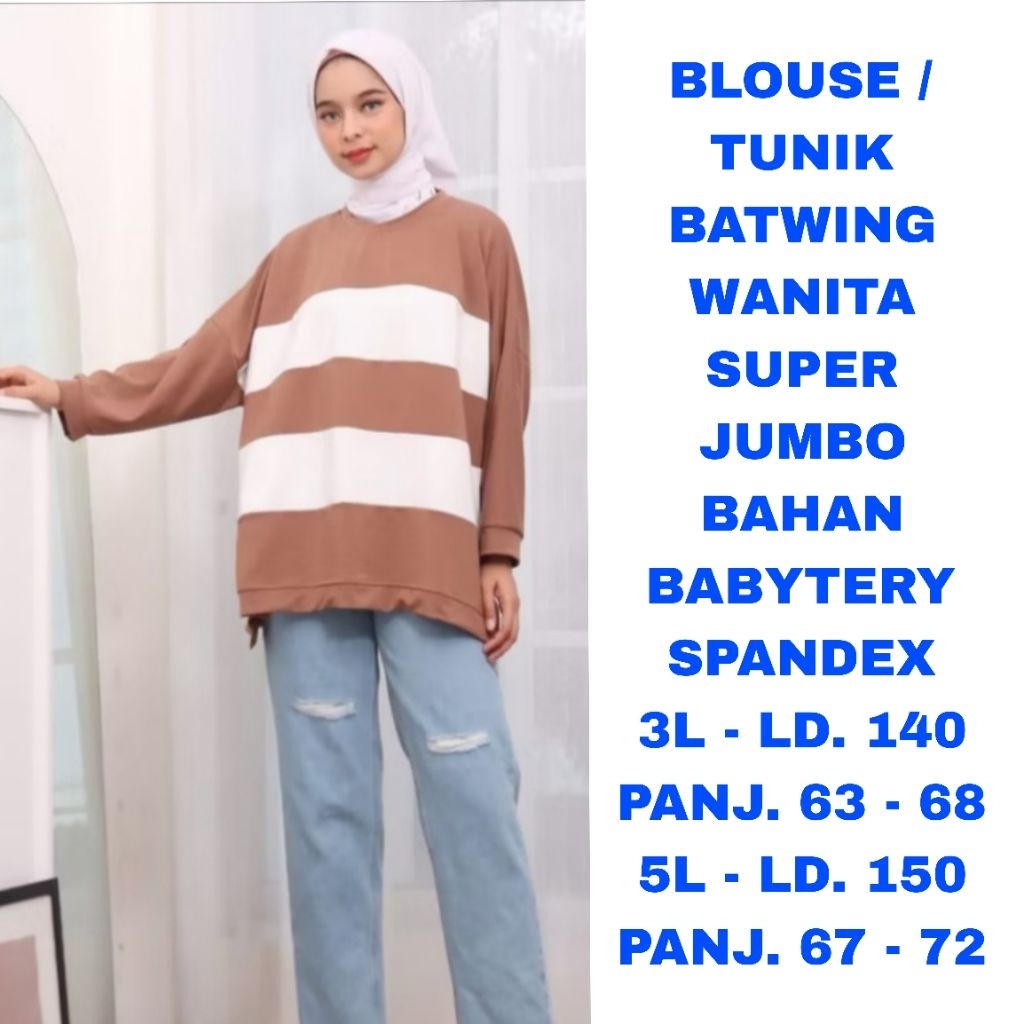 WK BLOUSE TUNIK BATWING  SWEATER WANITA JUMBO LD 140 LD 150 BAJU ATASAN LENGAN PANJANG BAJU MUSLIM L