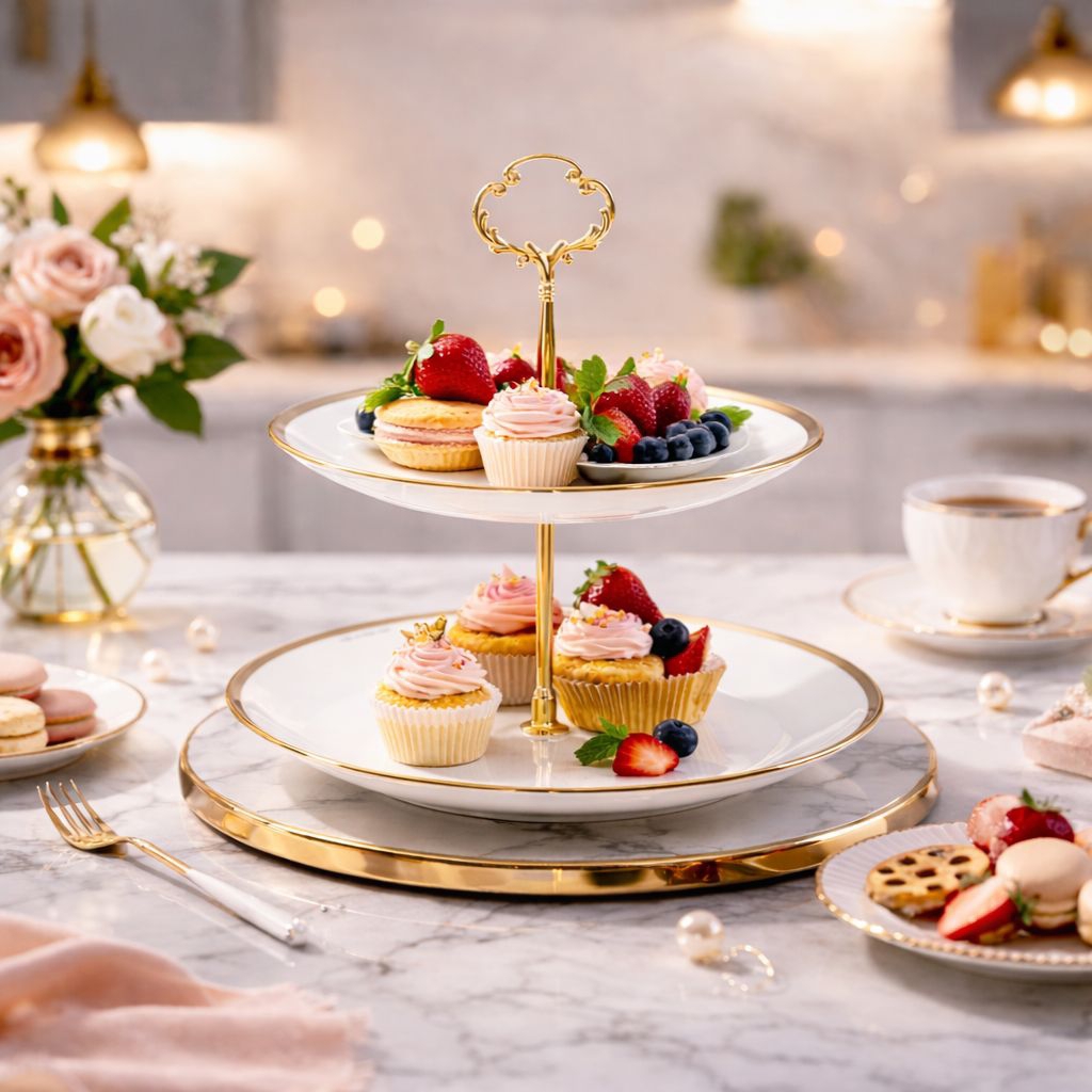 [Mr J] Piring Hidangan Susun 2 & 3 Tingkat Keramik & Plastik - Rak Kue Dessert Buah - Cake Stand Lux