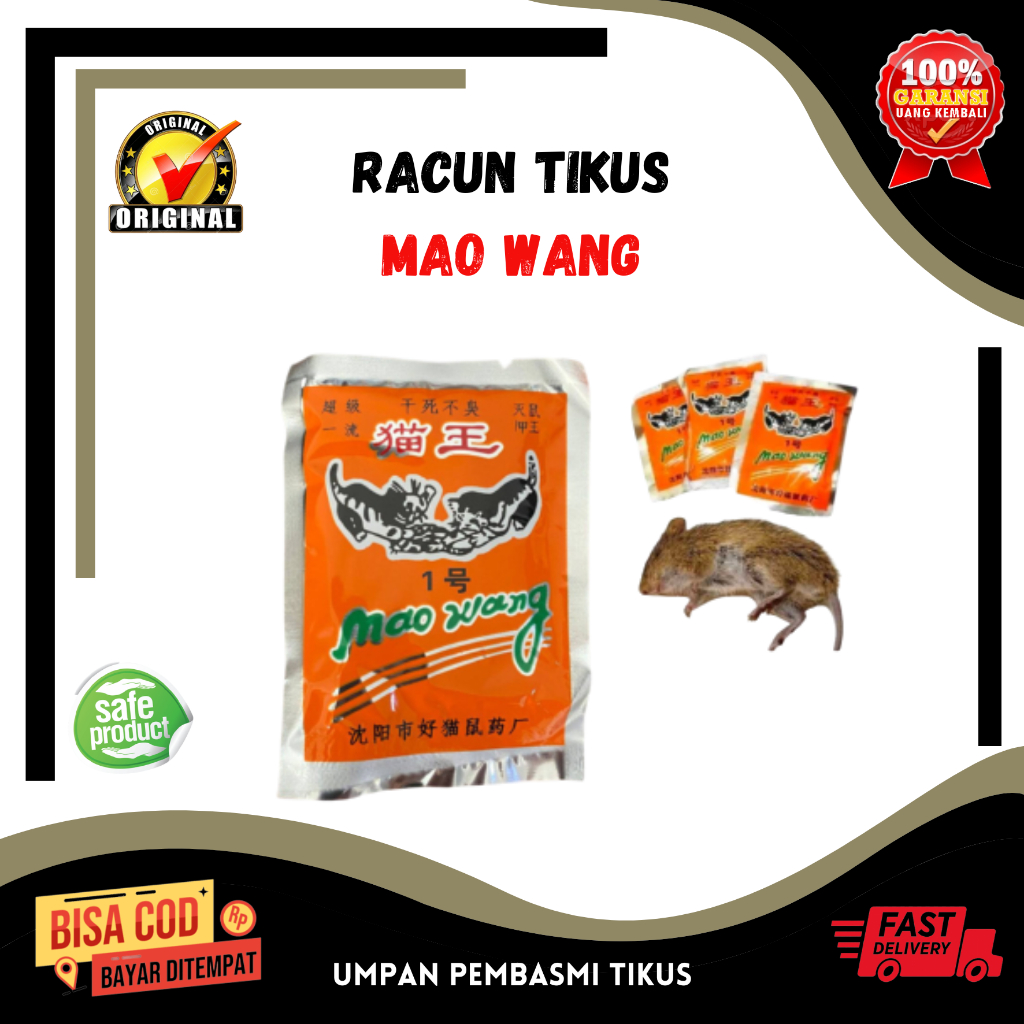 Racun Tikus Beras Mao Wang Orange Hologram Ampuh Mati Kering Tidak Bau Siap Umpan Obat Pembasmi Hama