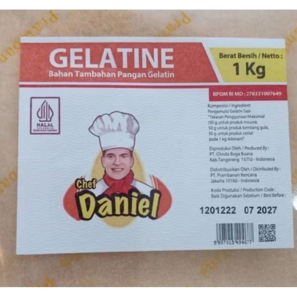 BPOM Gelatin Bubuk Gelatin Powder Gelatin Chef Daniel Repack 100 Gram