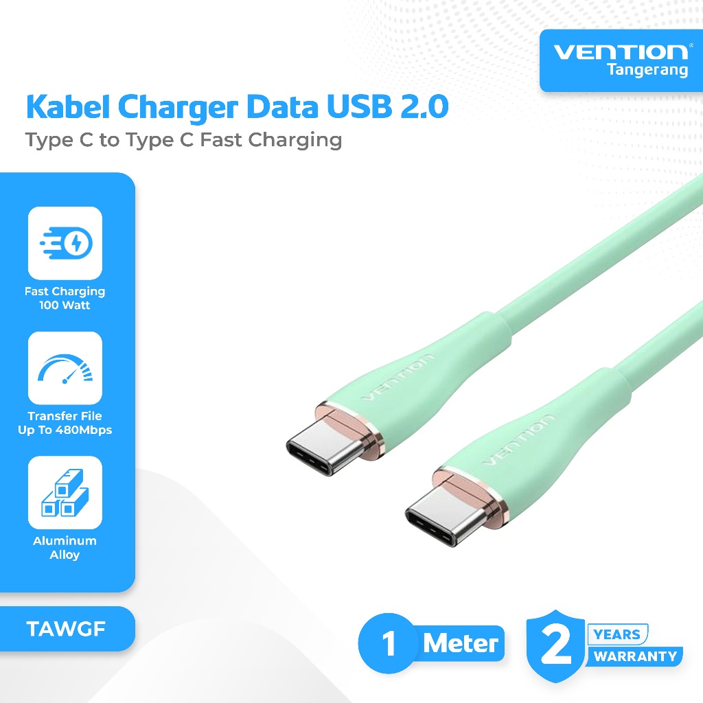 Vention Kabel Charger Data Type C to Type C Fast Charging PD 100W 5A E-Marker Chip Silicone Jacket C