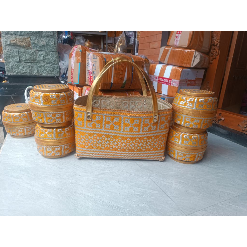 tas keben bambu isi 4 keben uk 18