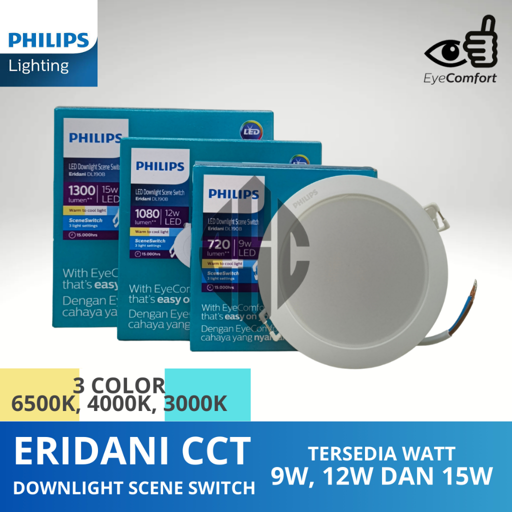 PHILIPS DL190B ERIDANI DOWNLIGHT INBOW BULAT 3 WARNA ERIDANI 3 COLOR SCENE SWITCH DOWNLIGHT ROUND 9W