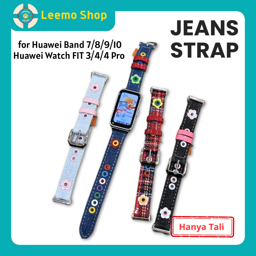 Strap Smartband Smartwatch Spring Summer Colorful Flower Denim with Leather Strap Compatible with Hu