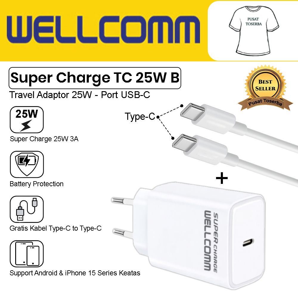 Charger Wellcomm TC Super Charge 25W B - Free Kabel Type-C to Type-C 3A Fast Charging