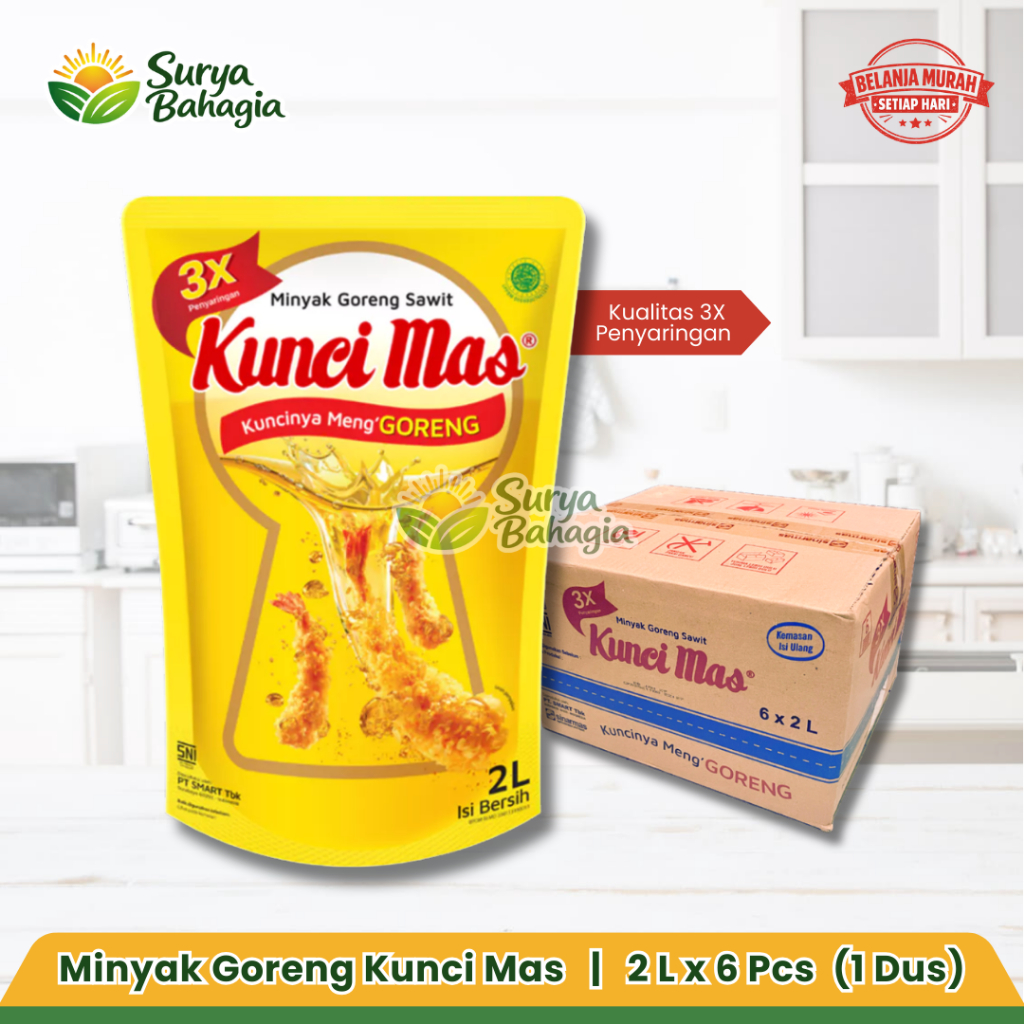 Minyak Goreng Kunci Mas Pouch 2L / 2 Liter, 1 Karton / 1 Dus Isi 6 Pcs Kuncimas