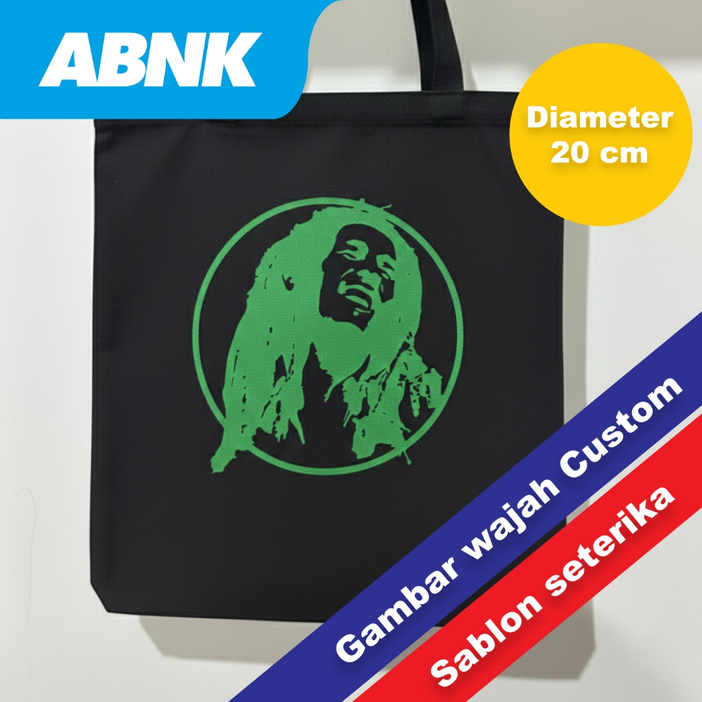 Totebag Hitam gambar Siluet Wajah Custom, totebag Hitam sablon polyflex custom banyak pilihan warna