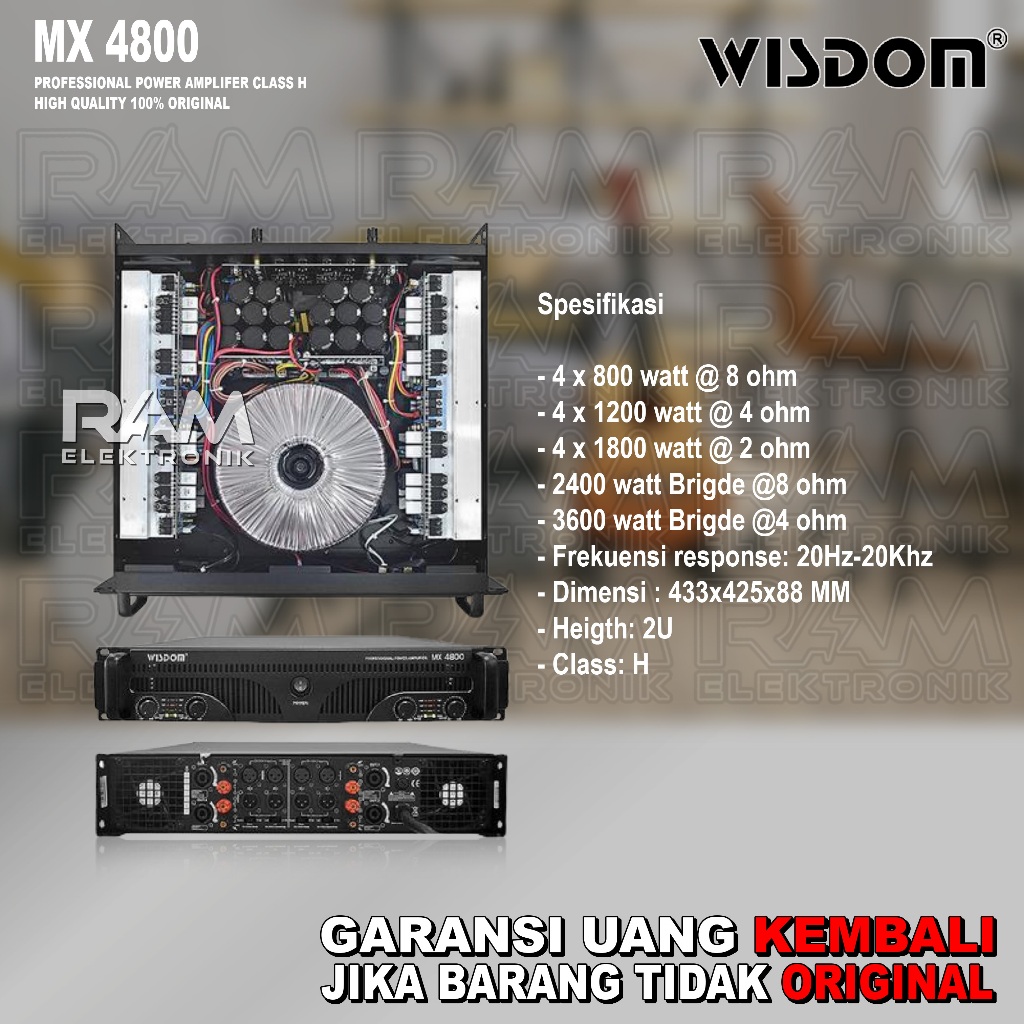 Power Amplifier 4 Channel WISDOM MX4800 | MX 4800 Class H 4 x 800 Watt Original