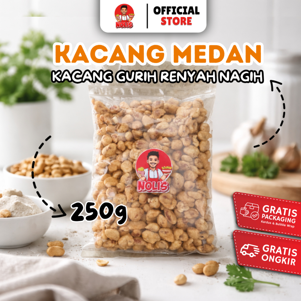 Kacang Telur Medan Gurih Renyah 250g Nolis Snack & Food Kacang Bandung Makanan Ringan Grosiran
