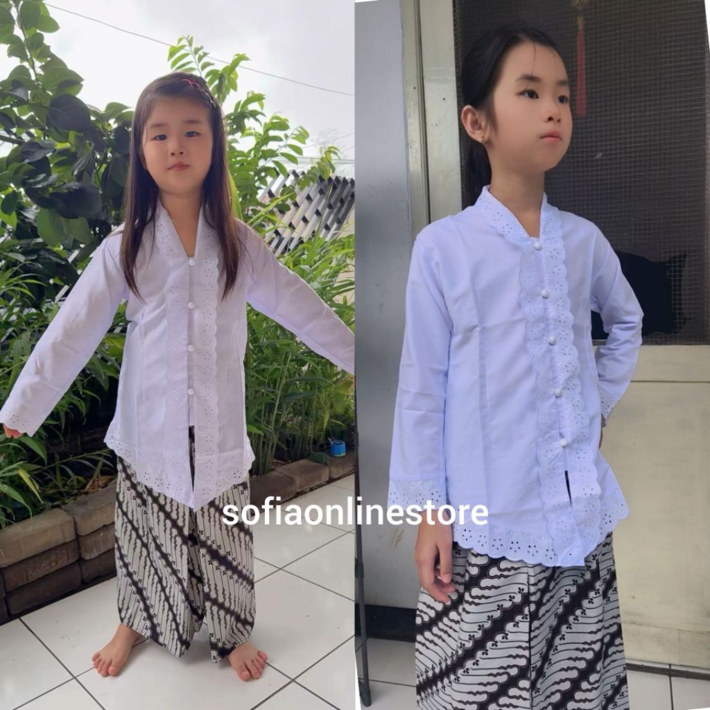 Atasan Kebaya Encim Anak Lengan Panjang Warna Putih