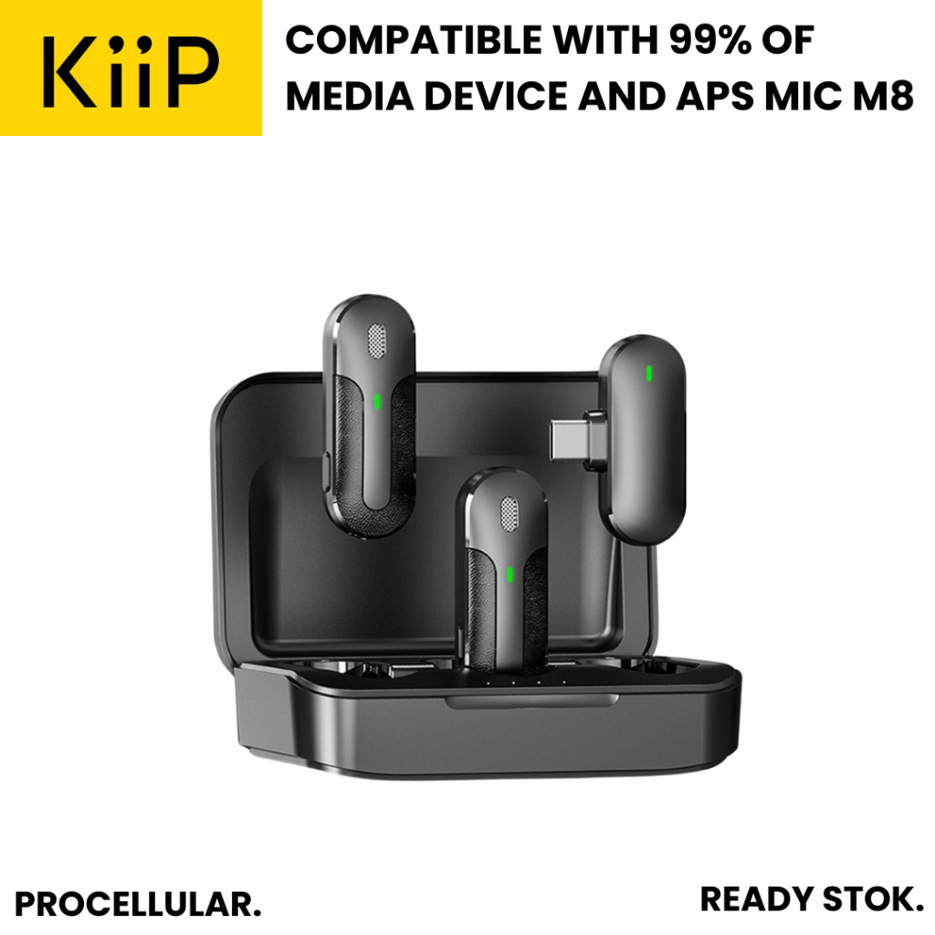 KiiP Wireless M8 Microphone Portable Dual Mic Clip On Type C Lightning