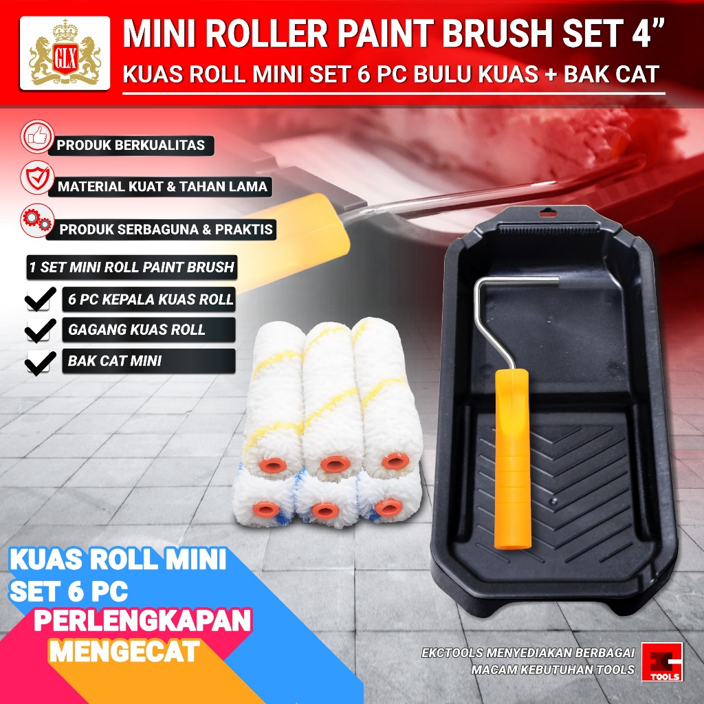 GLX Paket Kuas Roll Mini Set 6 PCS Bulu Kuas + Bak Cat