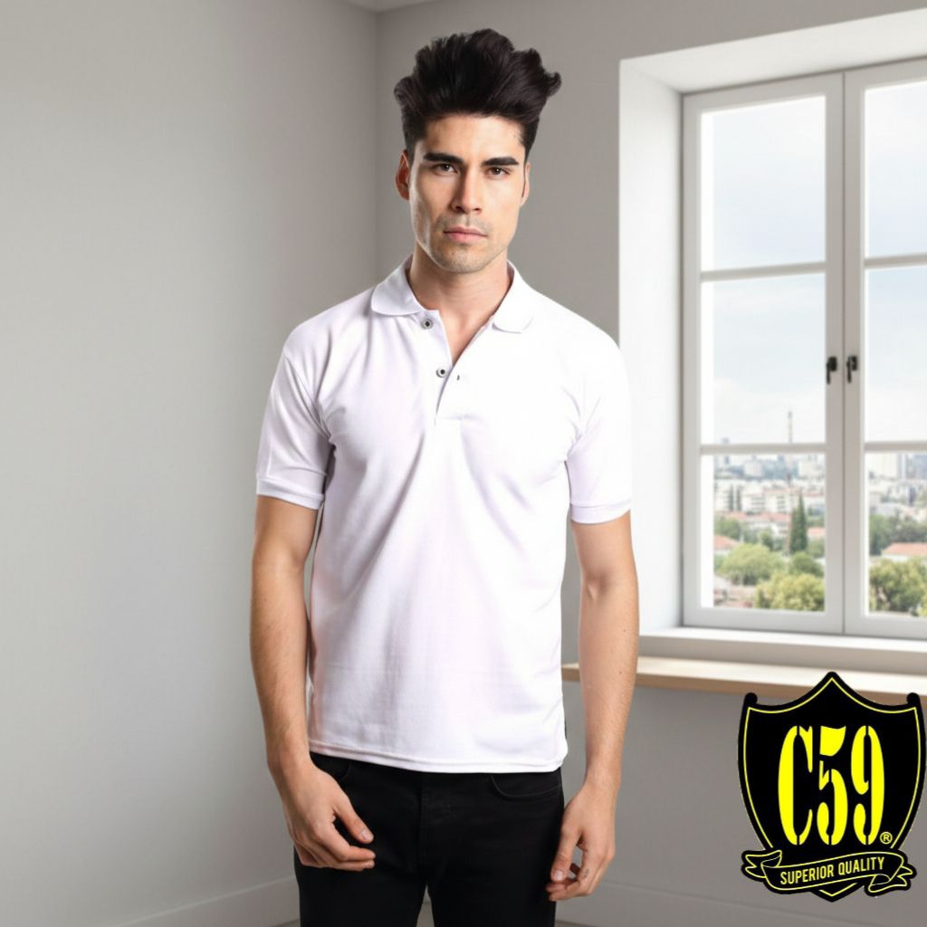 Kaos Polo Branded C59 | Kaos Berkerah Putih Polos C59 | Kaos Polo Hitam/ Kaos Polo Abu Abu High Qual