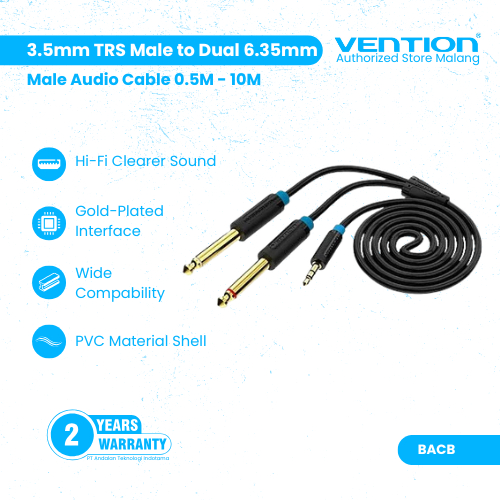 Vention Kabel AUX Splitter 3.5mm Male to Dual 6.5mm Male Jack Audio Cable PVC Braided 0.5M 1M 2M 3M 